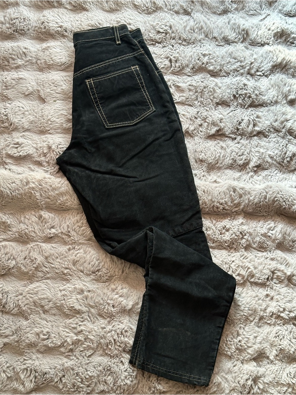 Women's Black Leather Pants with Contrast Stitching